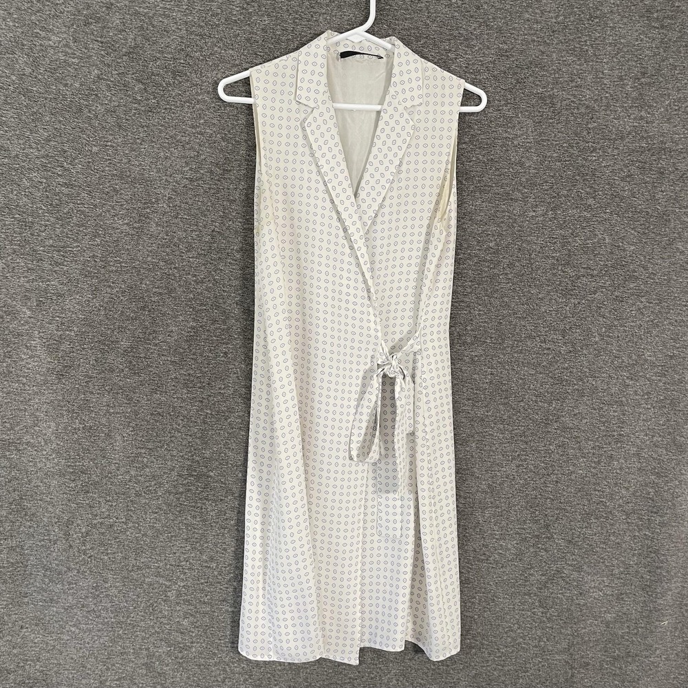 Jenni Kayne Dress Womens XS White Silk Wrap Collared Sleeveless Midi Geometric